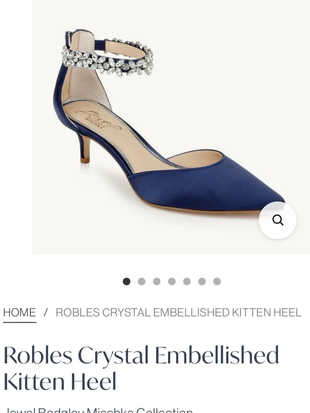 Jewel Badgley Mischka Navy Satin Crystal Embellished Kitten Heels Size 8